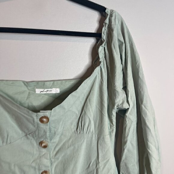 Girl and the Sun sage green long sleeve button dress - Picture 3 of 6